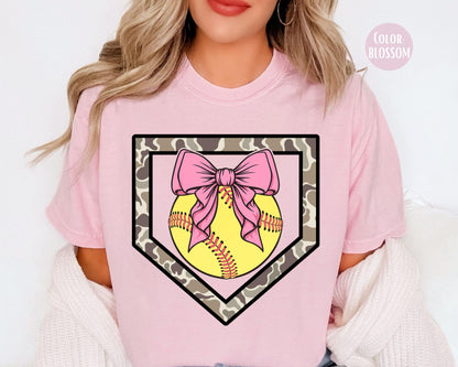 Comfort Colors Girls Camo Softball Shirt, Kids Softball Shirts