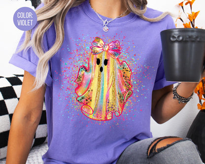 Comfort Colors Speckled Leopard Ghost Halloween Shirt