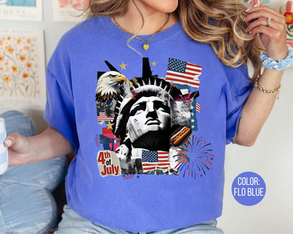 Comfort Colors 4th of July Statue of Liberty Shirt, Retro Independence Day Shirts
