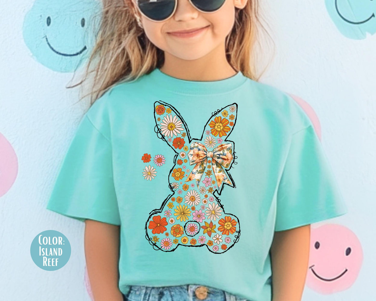 Comfort Colors® Floral Boho Easter Bunny Shirt, Kids Easter Shirts, Rabbit Tee
