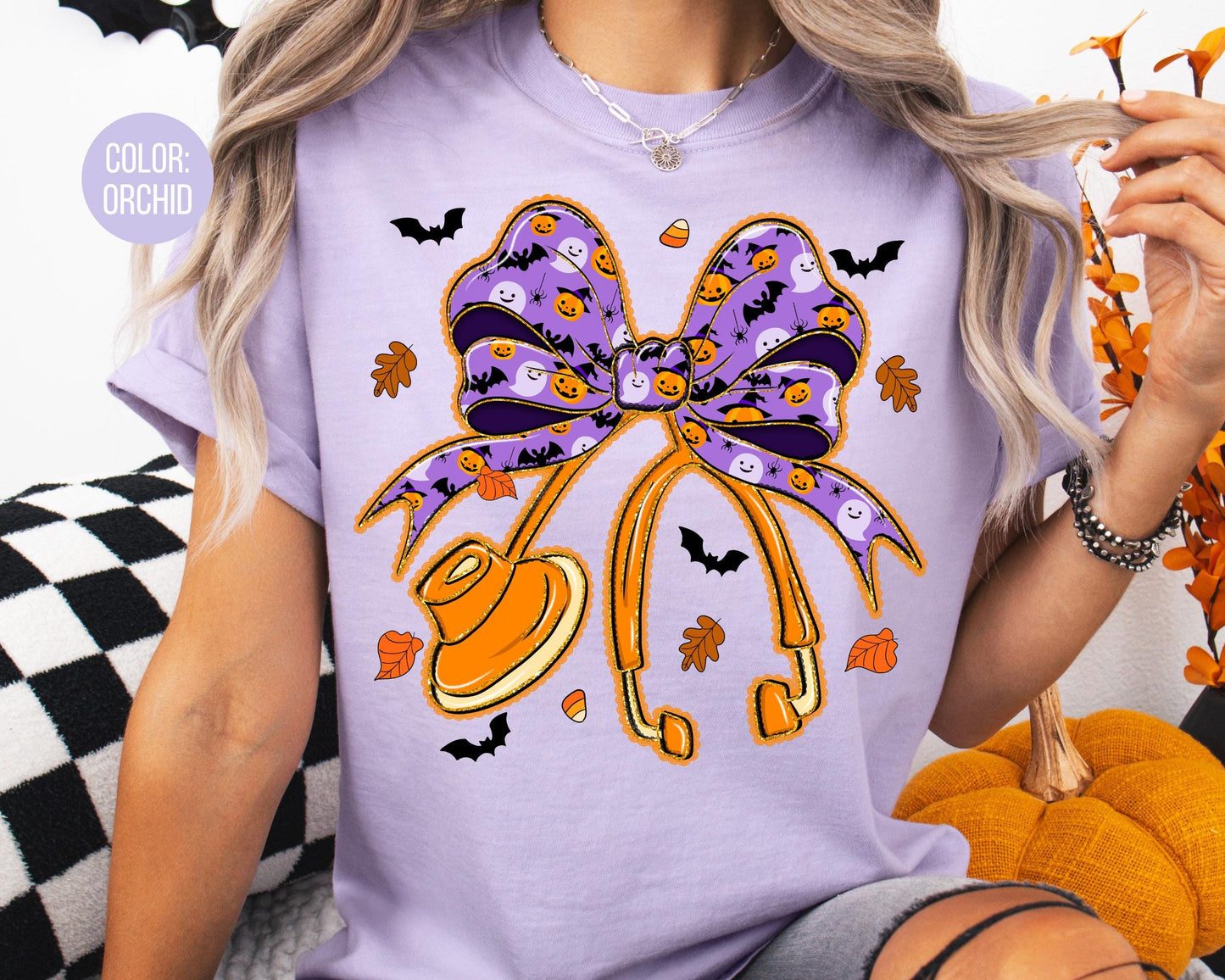 Comfort Colors Halloween Nurse Tee: Spooky Coquette Stethoscope Shirt