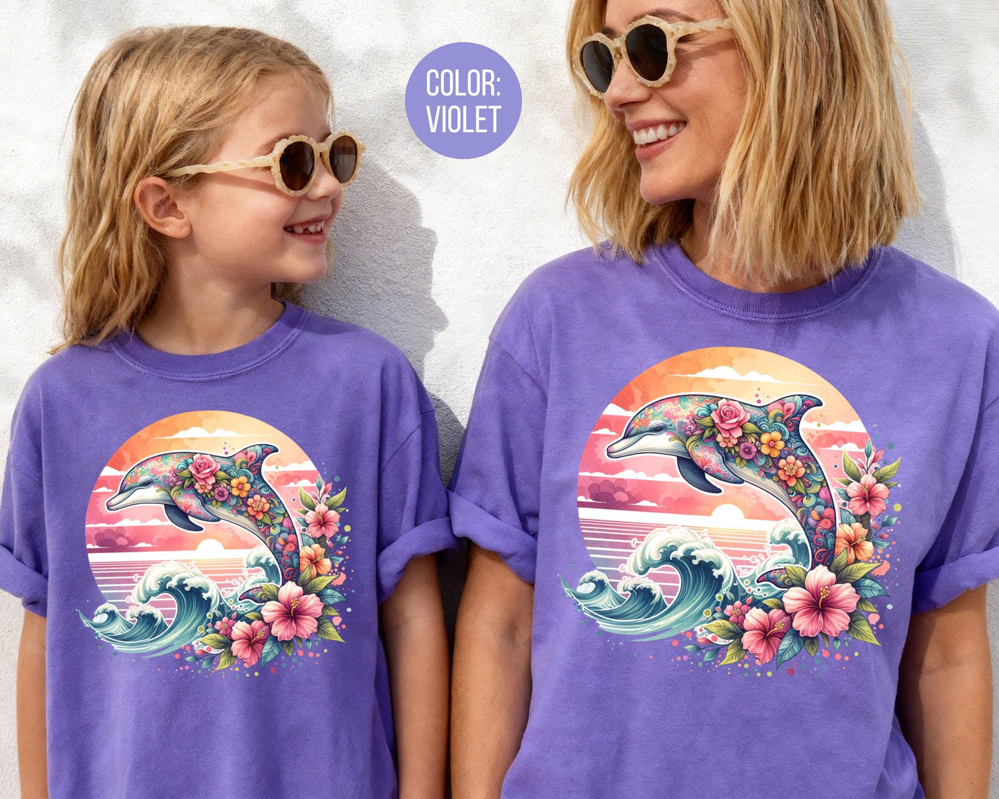 Comfort Colors® Floral Dolphin Shirt, Girls Preppy Summer Shirts, Dolphin Gift