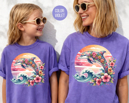 Comfort Colors® Floral Dolphin Shirt, Girls Preppy Summer Shirts, Dolphin Gift