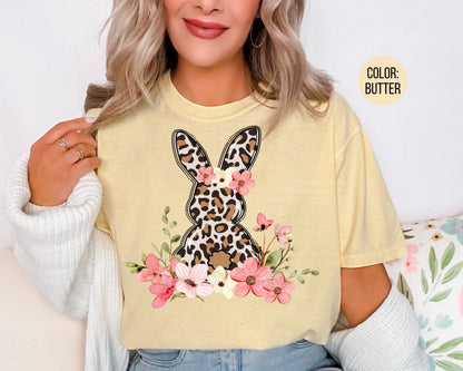 Comfort Colors® Floral Leopard Bunny Shirt, Leopard Easter Shirts