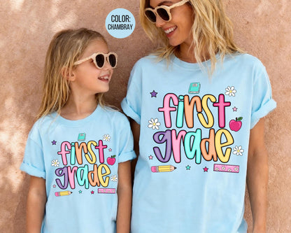 Comfort Colors® Colorful Preppy First Grade Shirt, 1st Grade Teacher Shirts