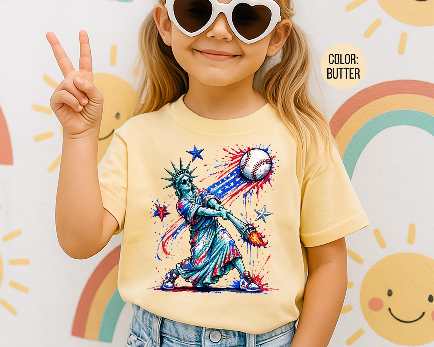 Comfort Colors Statue of Liberty Hitting Baseball Shirt, Funny 4th of July Shirts