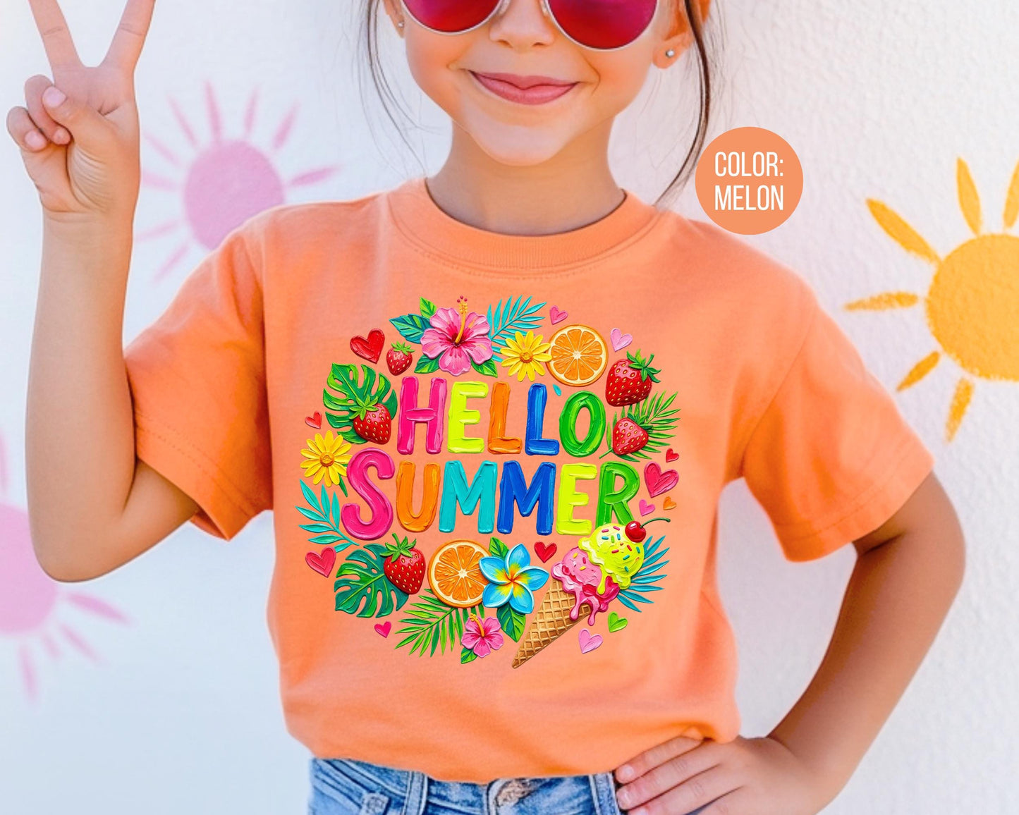 Comfort Colors Floral Brushstroke Hello Summer Shirt, Matching Mom & Daughter Summer Tees