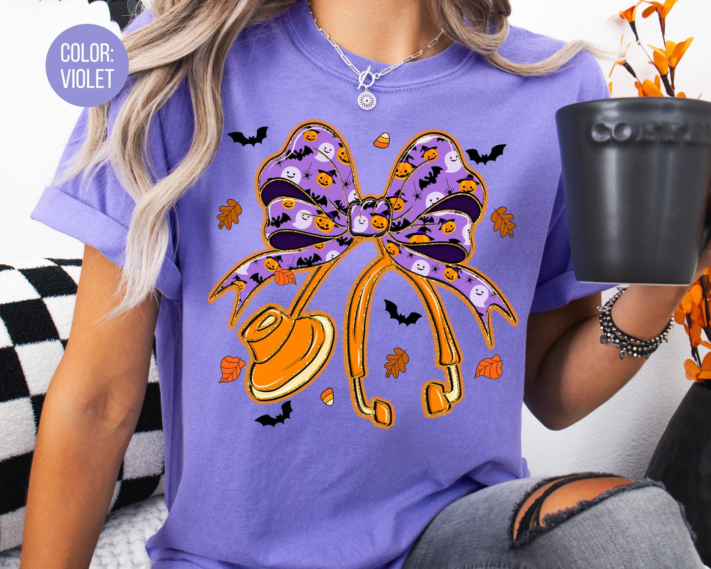 Comfort Colors Halloween Nurse Tee: Spooky Coquette Stethoscope Shirt
