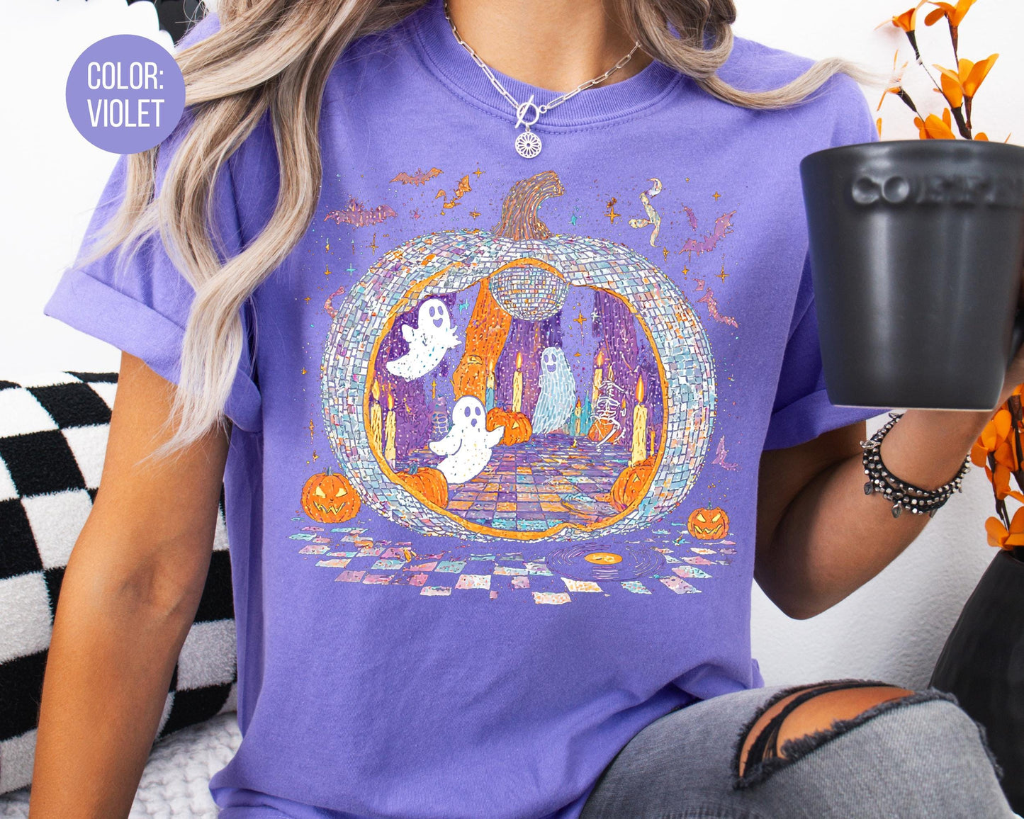 Comfort Colors Iridescent Disco Ghost Shirt: Trendy Halloween Tee