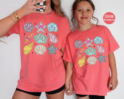 Comfort Colors Kids Shirt: Floral Seashells, Summer Vacation Tee