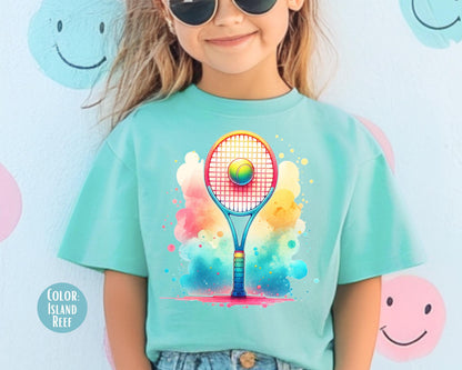 Comfort Colors Watercolor Tennis Shirt, Girls Tennis Shirts
