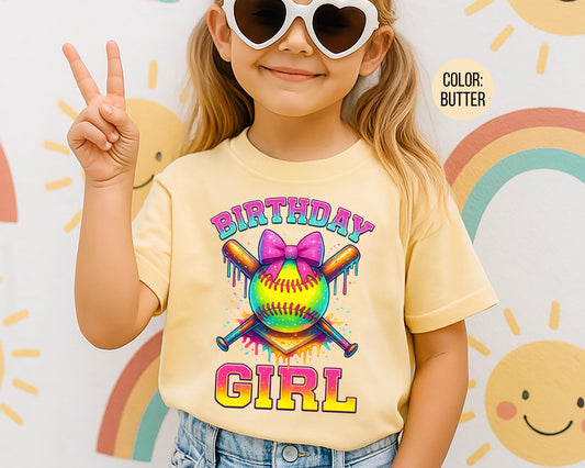 Comfort Colors Softball Birthday Girl Shirt, Girls Softball Tee