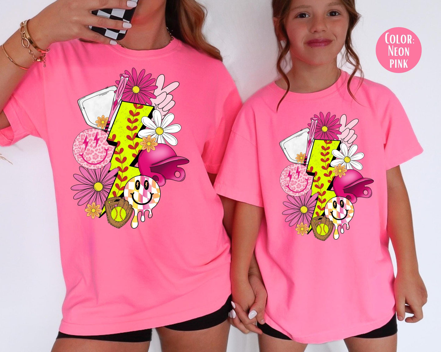 Comfort Colors Lightning Bolt Softball Shirt: Girls Youth Tee