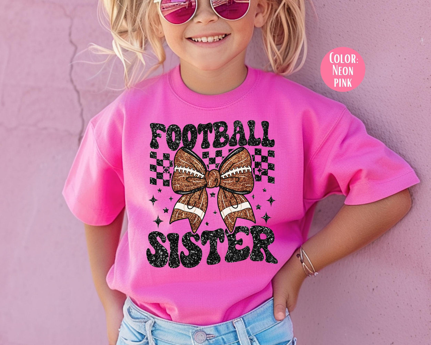 Comfort Colors® Football Sister Shirt, Faux Glitter Football Shirt, Little Sister Shirt, Little Sister Football Shirt