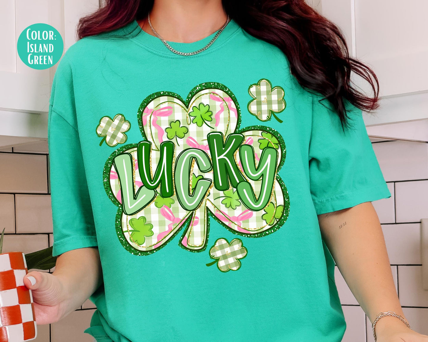 Comfort Colors Faux Glitter Lucky Clover Shirt, Shamrock St Patricks Day Shirt