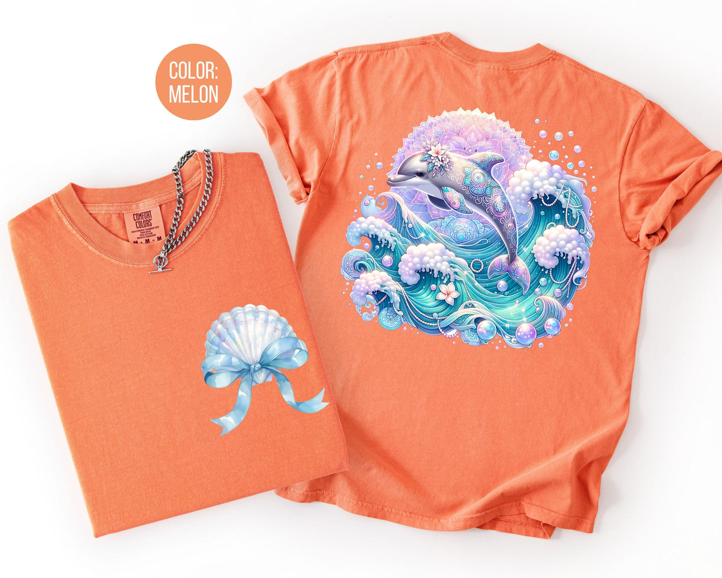Comfort Colors Front and Back Dolphin Shirt, Girls Beach Shirts