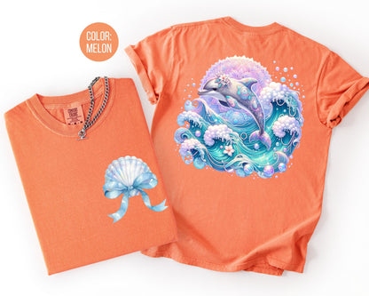 Comfort Colors Front and Back Dolphin Shirt, Girls Beach Shirts