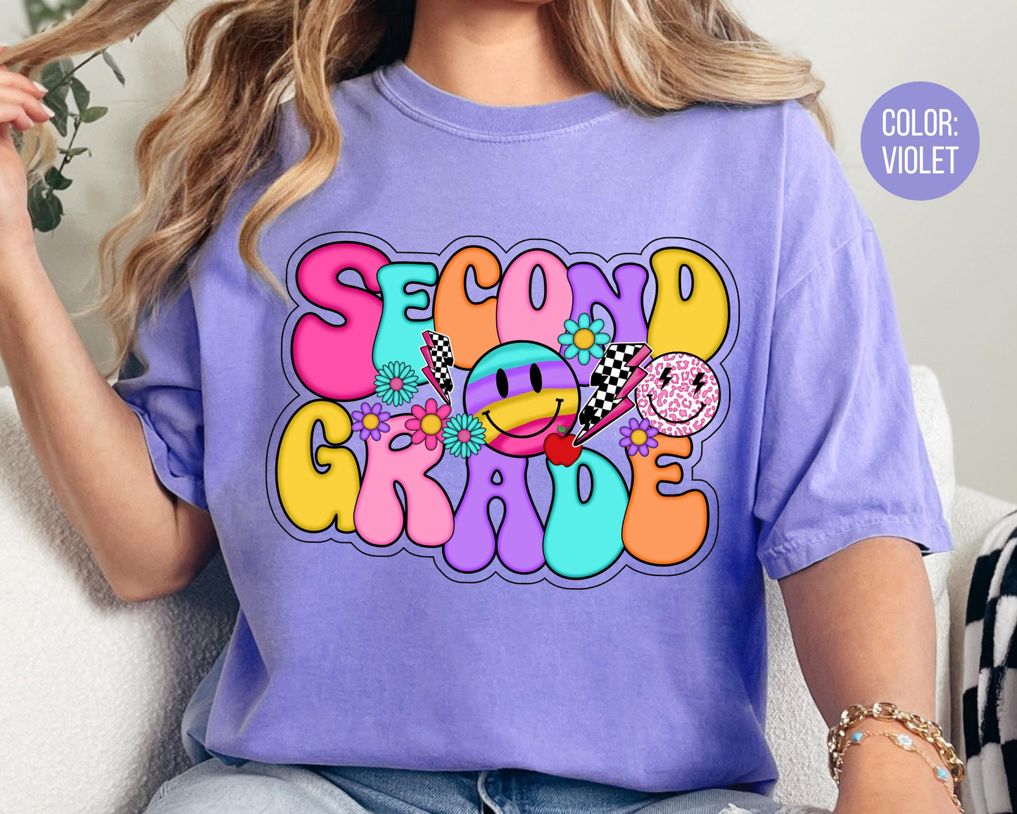 Comfort Colors® Smiley Retro Second Grade Shirt, 2nd Grade Teacher Shirts