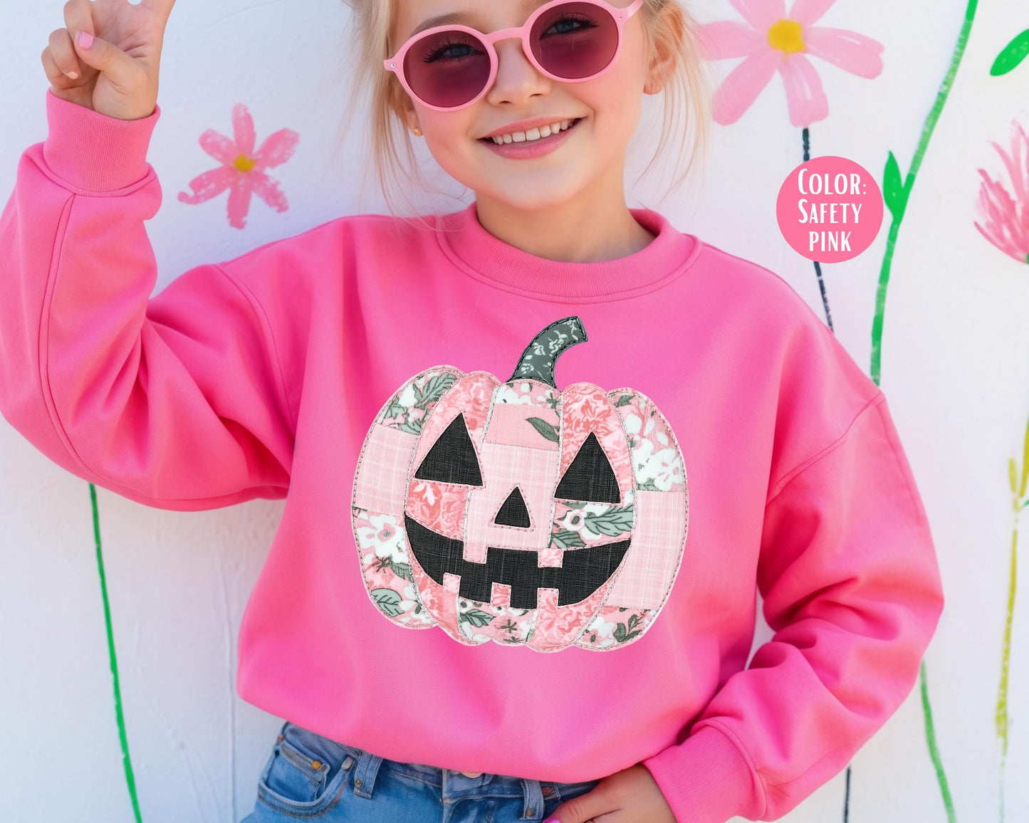 Pink Patchwork Pumpkin Sweatshirt - Girls Fall Clothing