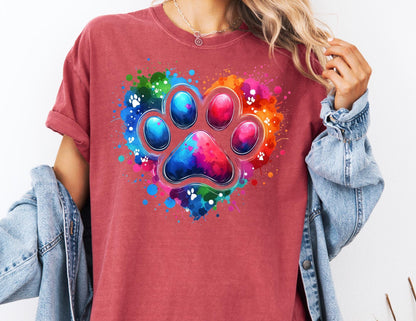 Comfort Colors Dog Paw Valentine Shirt: Watercolor Heart Tee
