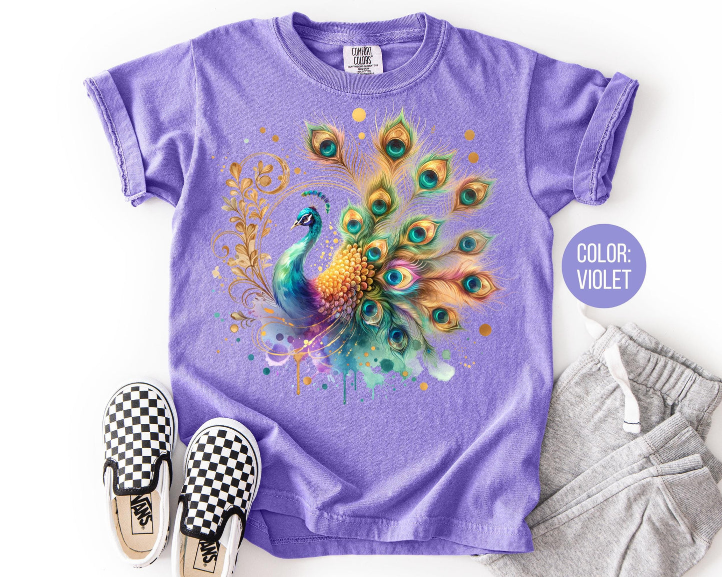 Comfort Colors Peacock Shirt: Girls & Kids Graphic Tee