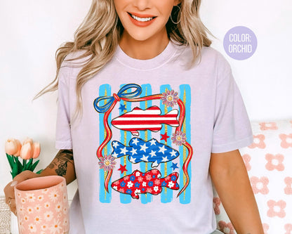 Comfort Colors 4th of July Fish Shirt, Patriotic Fish, Stars and Stripes Shirts