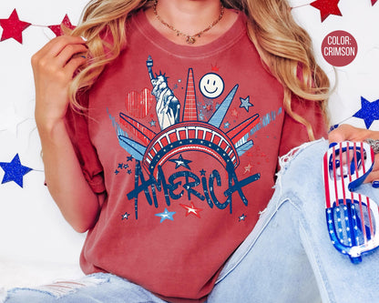 Comfort Colors Graffiti Statue of Liberty Shirt, July 4th Shirts, America Tee