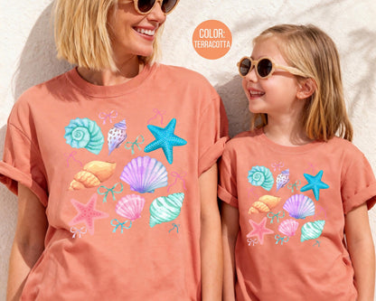 Comfort Colors® Preppy Coquette Seashells Shirt, Mama and Mini Summer Shirts