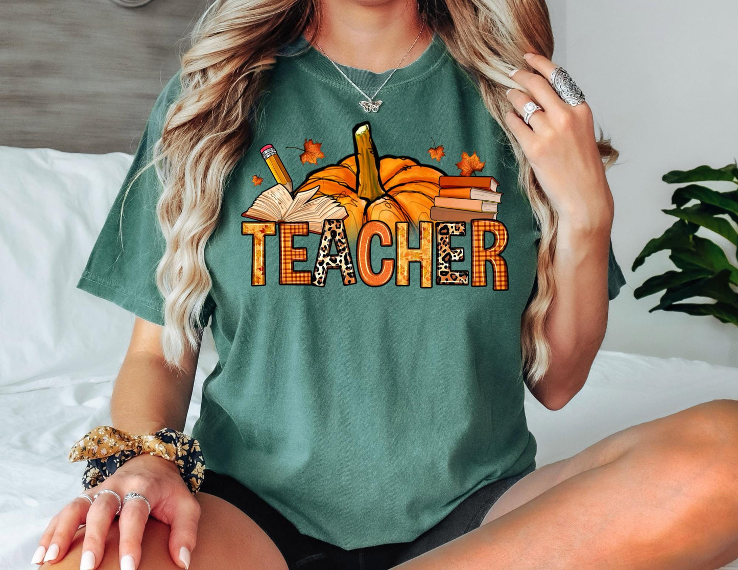 Comfort Colors Fall Teacher Shirt: Pumpkin Books Tee