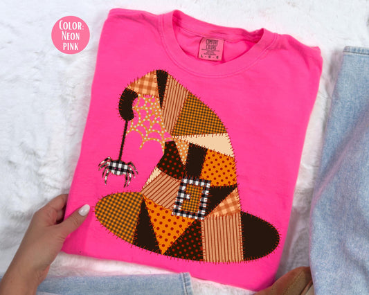 Comfort Colors Patchwork Witch Hat Shirt - Halloween Costume
