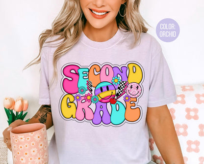 Comfort Colors® Smiley Retro Second Grade Shirt, 2nd Grade Teacher Shirts