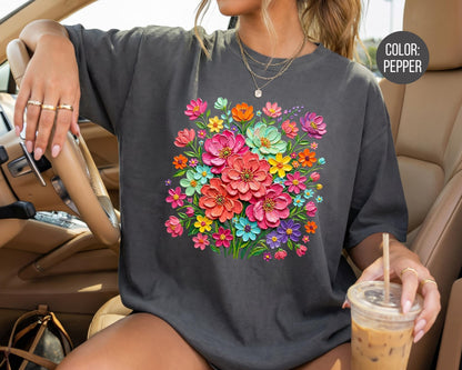 Comfort Colors® Floral Brushstroke Bouquet Shirt, Mama and Mini Flower Shirts