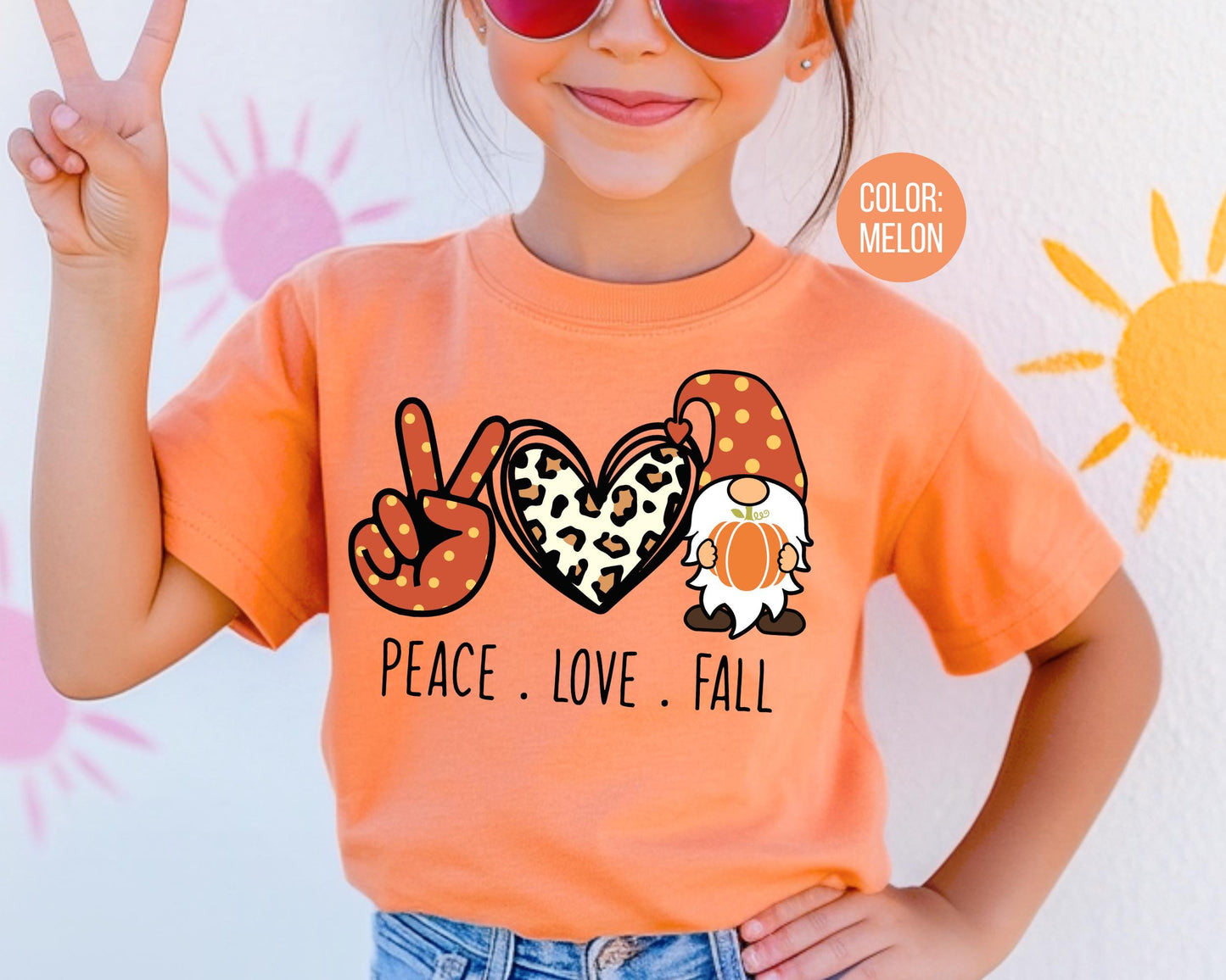 Comfort Colors Peace Love Fall Shirt, Gnome Shirts for Kids, Thanksgiving Tee