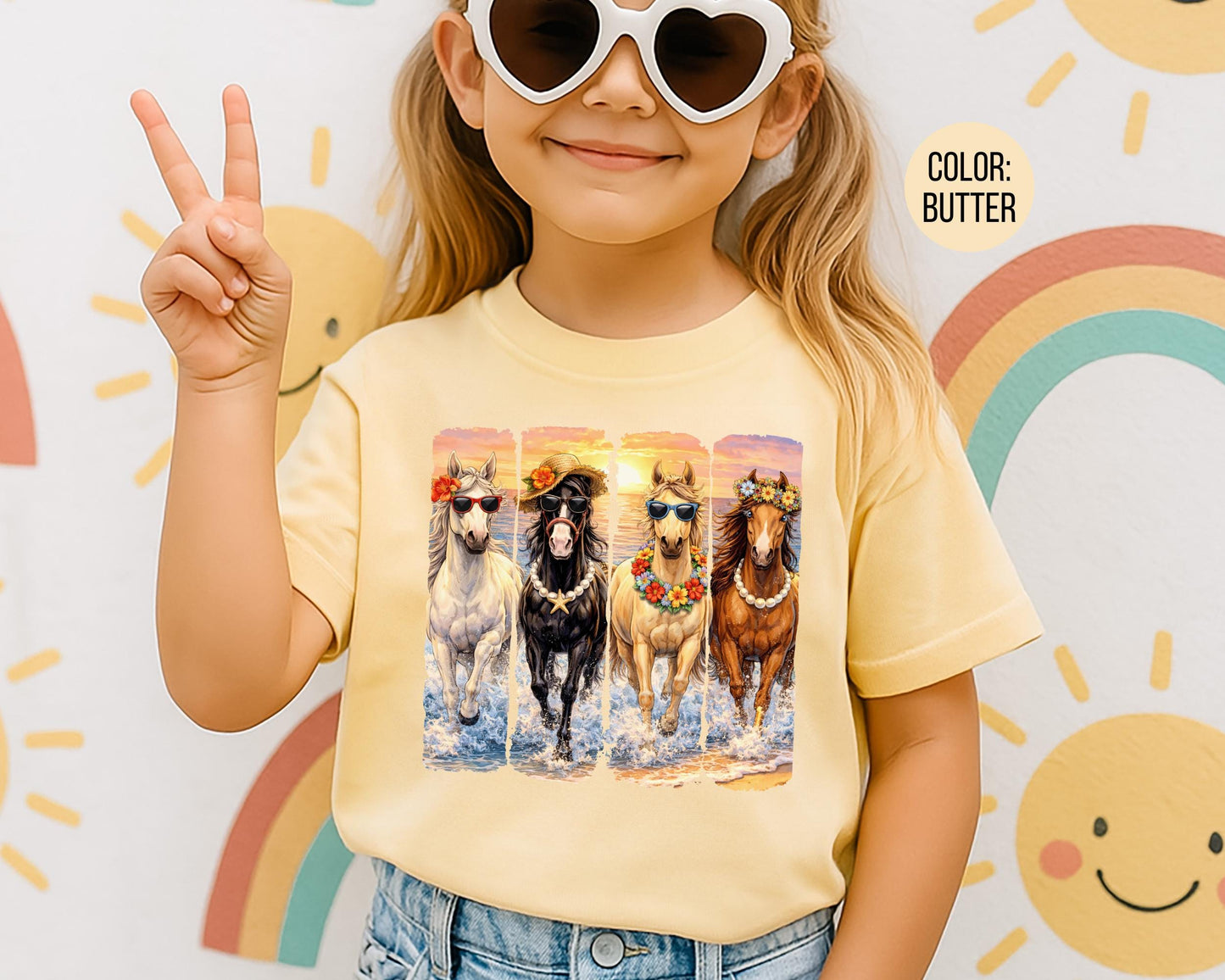 Comfort Colors® Girls Summer Horses Shirt, Horse Lover Shirts
