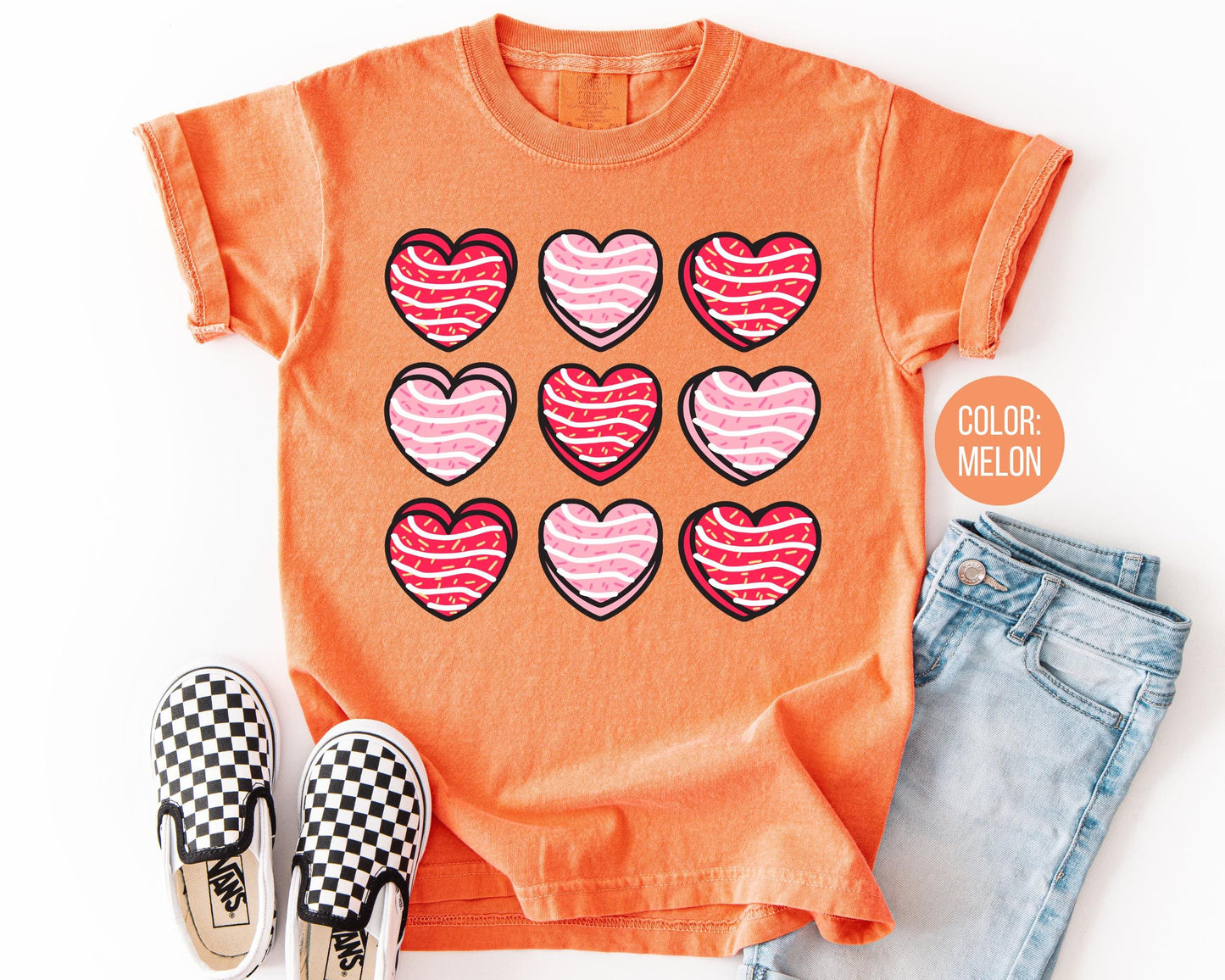 Comfort Colors Girls Heart Cakes Shirt, Mommy and Me Valentine Shirts, Kids Heart Tee