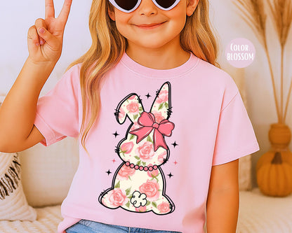 Comfort Colors® Girls Pink Floral Bunny Shirt, Easter Shirts for Kids