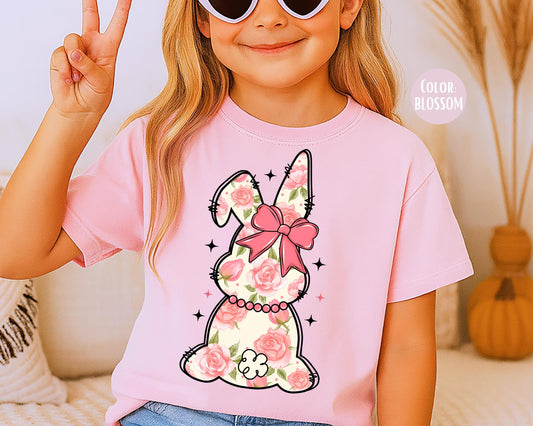 Comfort Colors® Girls Pink Floral Bunny Shirt, Easter Shirts for Kids