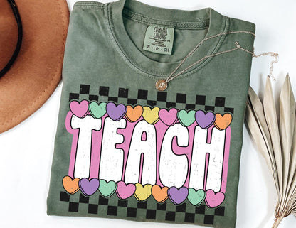 Comfort Colors Teach Valentine Shirt: Teacher Heart Tee