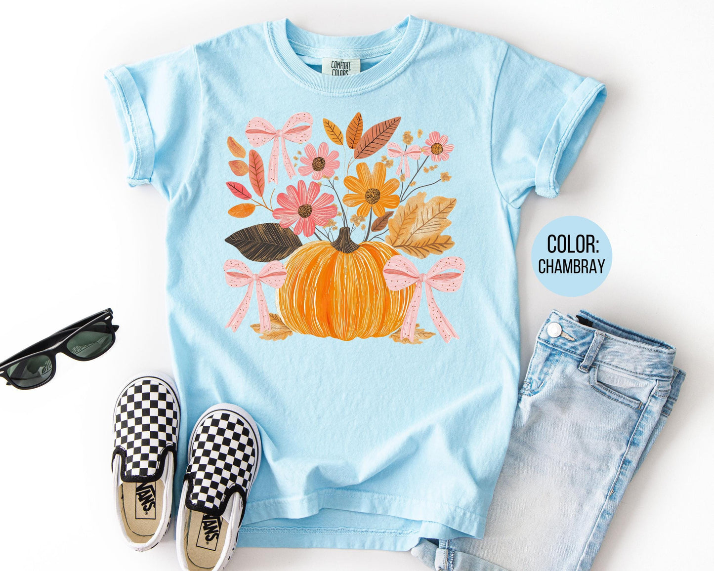 Floral Coquette Pumpkin Shirt: Comfort Colors Boho Fall Top