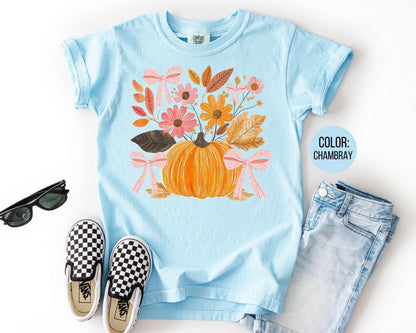 Floral Coquette Pumpkin Shirt: Comfort Colors Boho Fall Top