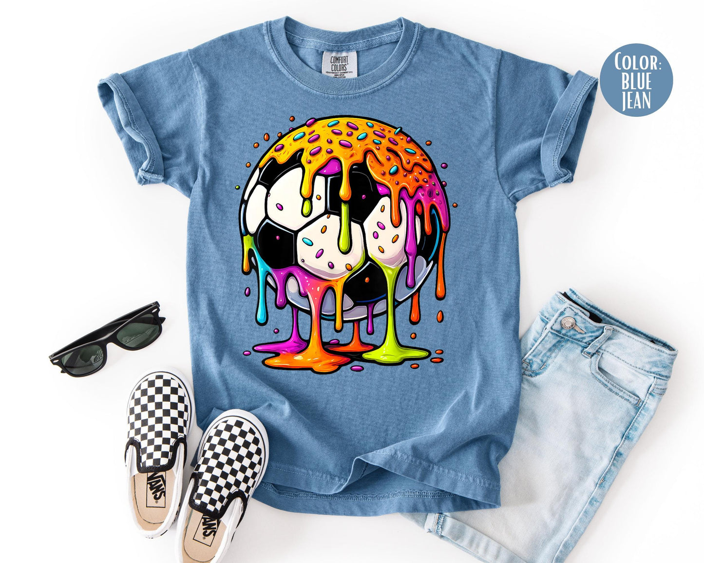 Comfort Colors Kids Drip Soccer Ball Shirt, Dripping Soccer Shirts