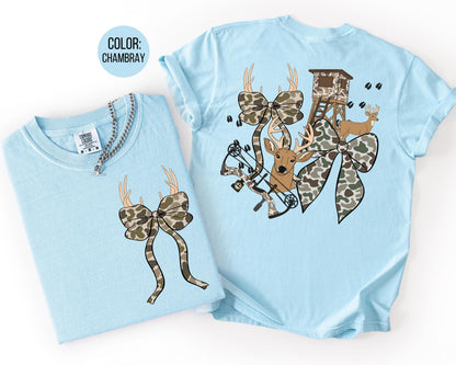 Comfort Colors Deer Hunting Tee: Coquette Camo Bow Shirt