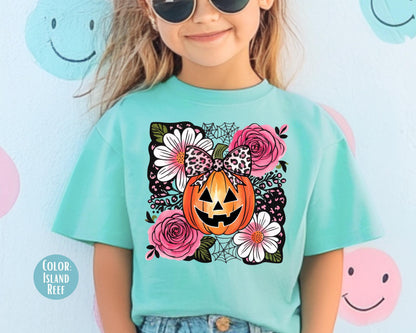 Comfort Colors Girls Pumpkin Shirt: Preppy Fall Halloween Tee
