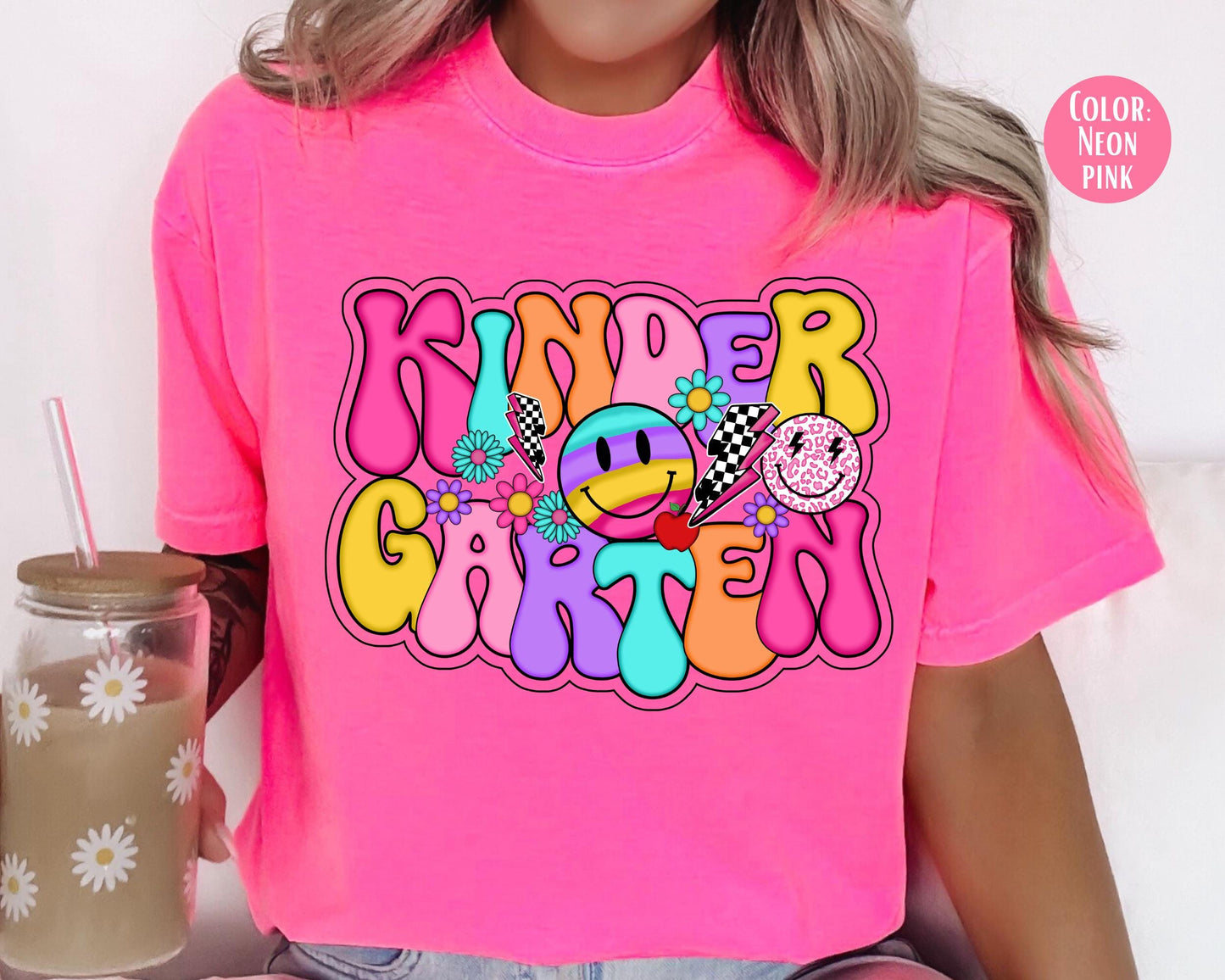 Comfort Colors® Smiley Retro Kindergarten Shirt, Kindergarten Teacher Shirts