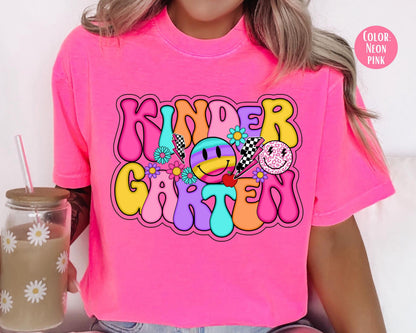 Comfort Colors® Smiley Retro Kindergarten Shirt, Kindergarten Teacher Shirts