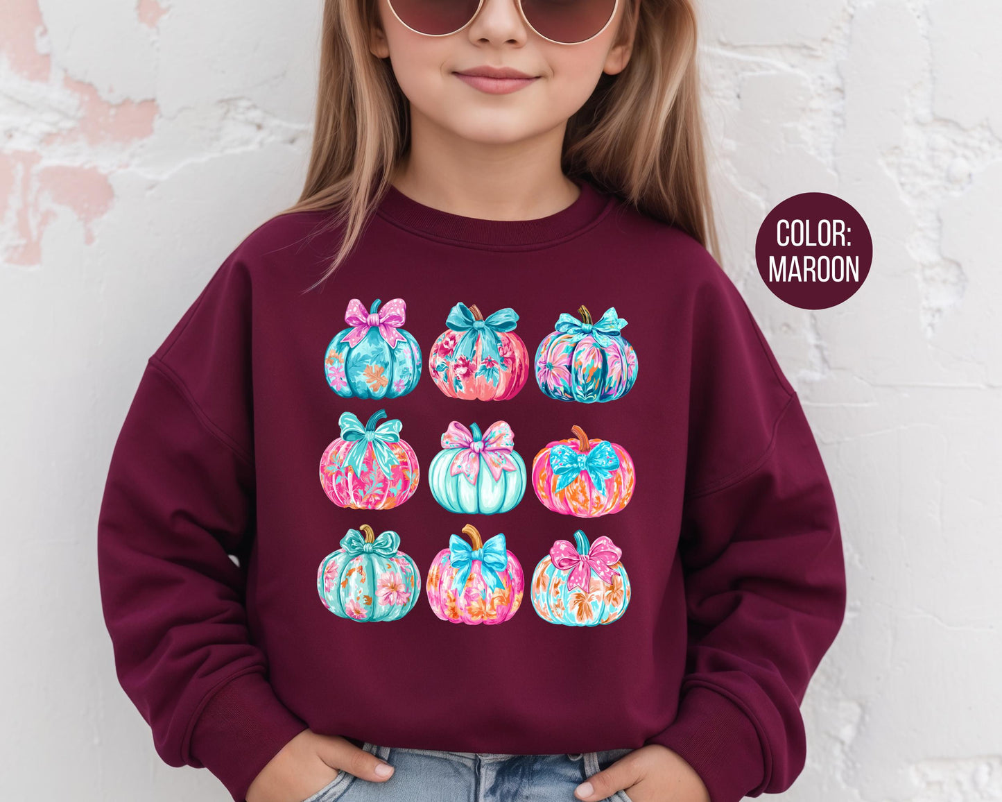 Coquette Pumpkin Sweatshirt: Girly Floral Fall Youth Style