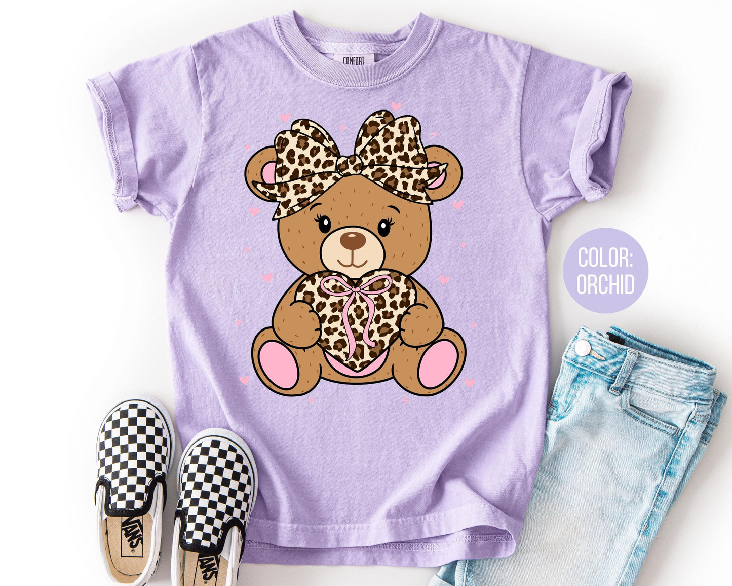 Comfort Colors Leopard Teddy Bear Shirt, Girls Valentines Day Shirt