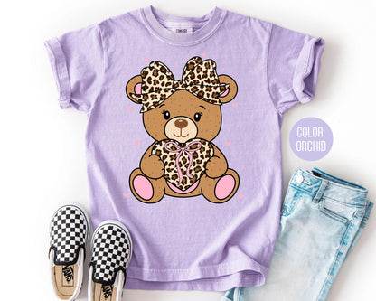Comfort Colors Leopard Teddy Bear Shirt, Girls Valentines Day Shirt