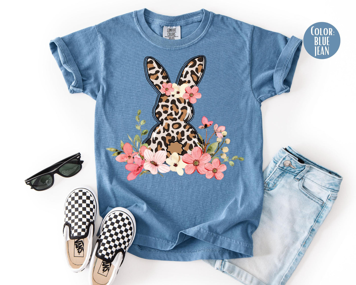 Comfort Colors® Floral Leopard Bunny Shirt, Leopard Easter Shirts
