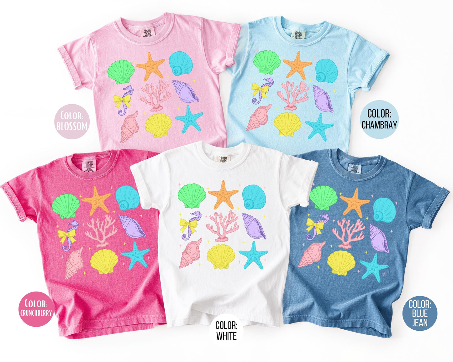 Comfort Colors® Neon Seashells Shirt, Girls Summer Shirts